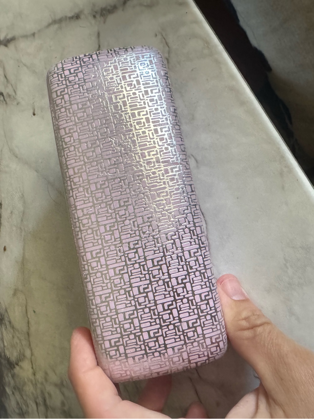 Pink & Silver Metallic Patterned Women's Glasses Case with interior mirror
